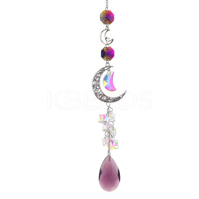 Glass Moon Hanging Suncatcher Pendant Decoration LS-DJEW-PW0008-10D-1