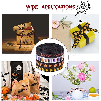 4 Rolls 4 Styles Halloween Theme Polyester Ribbon OCOR-GF0002-62-1