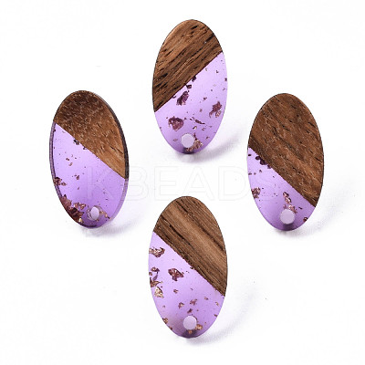 Transparent Resin & Walnut Wood Stud Earring Findings MAK-N032-005A-F03-1
