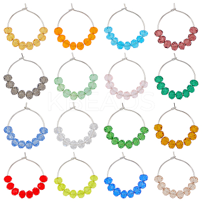 16Pcs 16 Colors Faceted Glass Beaded Wine Glass Charms AJEW-AB00065-1