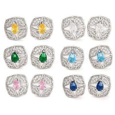 Brass Pave Cubic Zirconia Square Stud Earrings for Women EJEW-I304-27P-1
