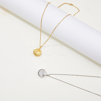 2Pcs 2 Colors Stainless Steel Shell Shape Locket Pendant Necklaces Set NJEW-FI0001-28-1