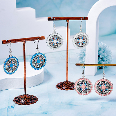3Pairs 3 Colors Alloy Enamel Dangle Earring for Women EJEW-TA0001-42-1