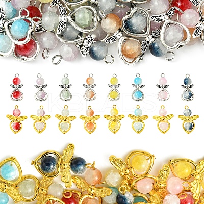 40Pcs 8 Colors Golden Alloy Glass Pendants PALLOY-FS00025-1
