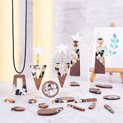 20Pcs 10 Styles Opaque Resin & Walnut Wood Pendants RESI-TA0003-69-1