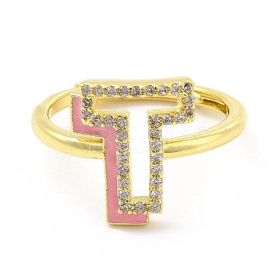 Mixed Color Enamel Initial Letter Adjustable Ring with Clear Cubic Zirconia RJEW-P045-01G-T-1