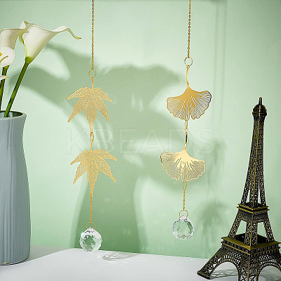 2Pcs Leaf Brass Handmade Wind Chimes HJEW-BC0001-18-1