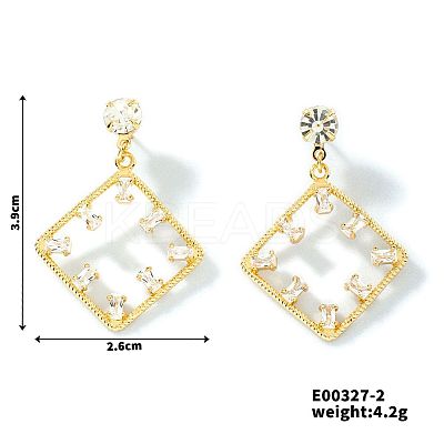 Geometric Hollow Design Brass Pave Clear Cubic Zirconia Stud Earrings SQ8003-2-1