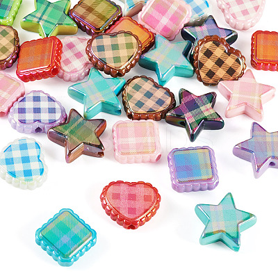 30Pcs 3 Styles Rainbow Iridescent Printed Opaque Acrylic Beads OACR-TA0004-52A-1