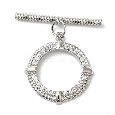 Brass Micro Pave Clear Cubic Zirconia Toggle Clasps KK-N254-79P-1