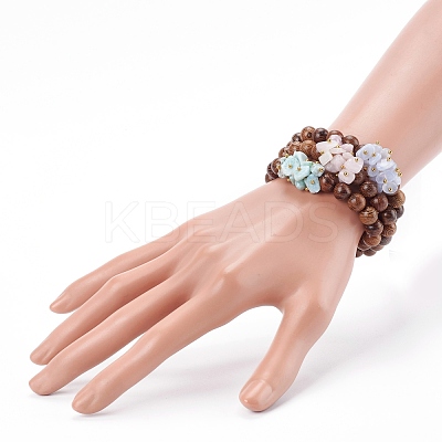 Round Natural Wood Beads Stretch Bracelets Sets BJEW-JB06000-1