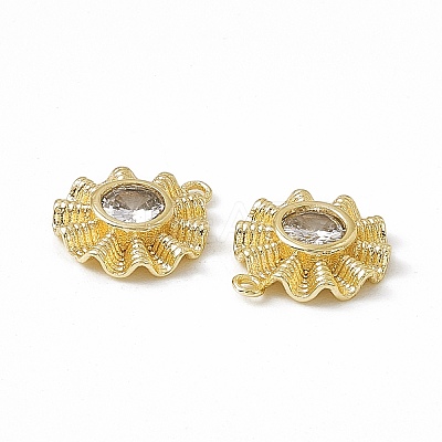 Brass Pave Clear Cubic Zirconia Flat Round Charms KK-K271-26G-1