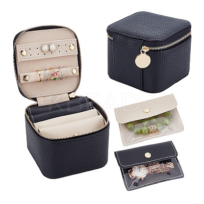 Portable Imitation Leather Jewelry Storage Zipper Boxs with 4 Insert Bags CON-WH0202-001A-1