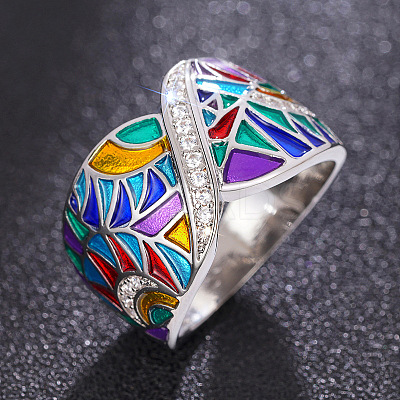 Ethnic Style Brass Micro Pave Cubic Zirconia and Enamel Finger Rings FS-WG810B2-02-1