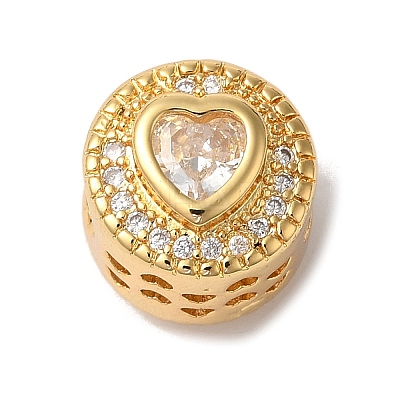 Heart Real 18K Gold Plated Brass Micro Pave Cubic Zirconia European Beads KK-G511-01G-03-1
