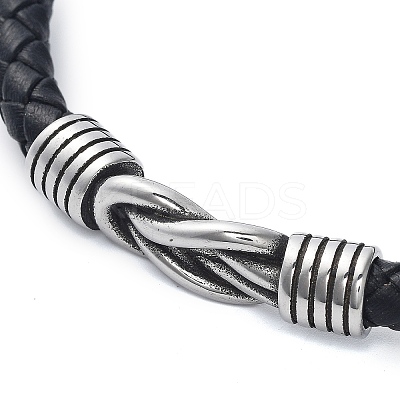 Men's Braided Black PU Leather Cord Bracelets BJEW-K243-60AS-1