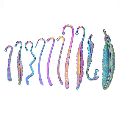 10Pcs 10 Style Rainbow Color Alloy Bookmark Findings with Hole PALLOY-N163-201-NR-1