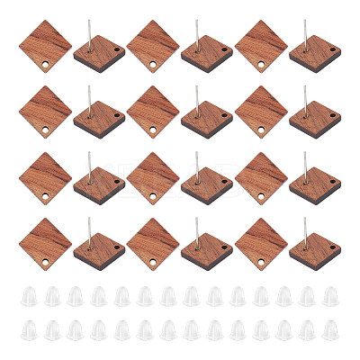 30Pcs Camel Natural Wood Stud Earrings EJEW-UN0002-33B-1
