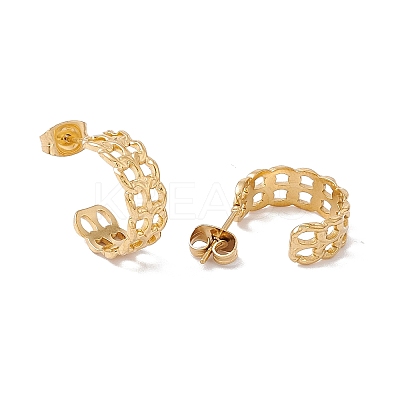Ion Plating(IP) 304 Stainless Steel Curb Chains Wrap Stud Earrings EJEW-G314-03B-G-1