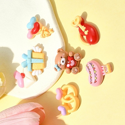 7Pcs 7 Styles Ring/Box/Lock/Envelope/Bear/Balloon/Hot Air Balloon Valentine's Day Theme Opaque Resin Decoden Cabochons RESI-FS0001-69-1