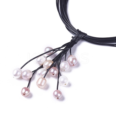 Waxed Cord Lariat Necklaces NJEW-L169-01B-1