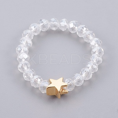 Electroplate Glass Beads Stretch Finger Rings RJEW-JR00238-M-1