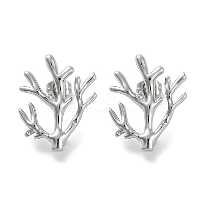 304 Stainless Steel Tree Branch Stud Earrings EJEW-D281-08S-1