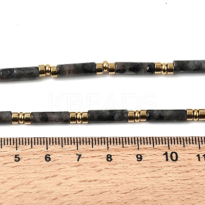 Natural Larvikite & Synthetic Non-magnetic Hematite Column Beaded Necklaces with 304 Stainless Steel End Chains NJEW-K301-01C-1