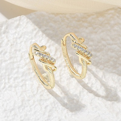 Brass Clear Cubic Zirconia Hoop Earrings EJEW-Q014-14G-1