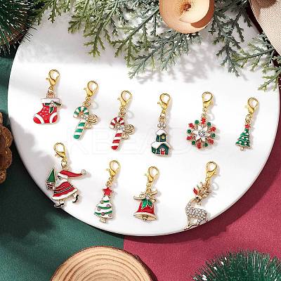 10Pcs Christmas Alloy Enamel Pendant Decorations HJEW-JM03681-1