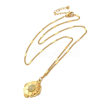 304 Stainless Steel Pave Natural Stone Pendant Necklaces for Women LS-NJEW-U009-03G-03-1