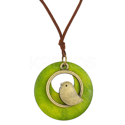 Wood & Alloy Bird Pendant Necklaces WH-WGA4F39-01-1