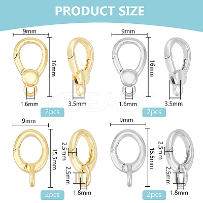 8Pcs 4 Styles Brass Spring Gate Rings KK-BC0013-65-1