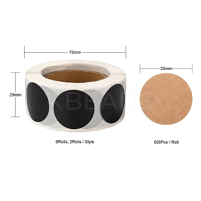 6 Rolls 3 Style Blank Self-Adhesive Kraft Paper Stickers DIY-LS0003-37-1