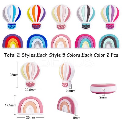 20Pcs Silicone Beads Rainbow Silicone Beads Bulk Hot Air Balloon Silicone Loose Spacer Beads Charm Color Silicone Bead Kit for Necklace Bracelet Keychain DIY Crafts Making JX321A-1