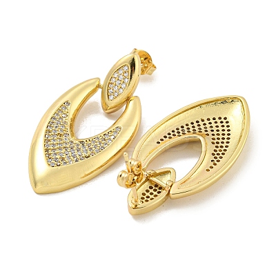 Rack Plating Brass Micro Pave Clear Cubic Zirconia Heart Stud Dangle Earrings for Women EJEW-C095-03G-1