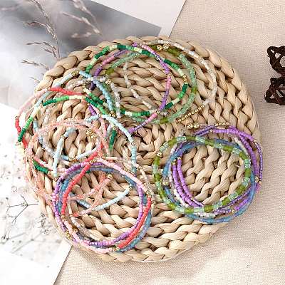 20Pcs 20 Colors Glass Seed Beaded Stretch Bracelet Sets BJEW-SW001593-1