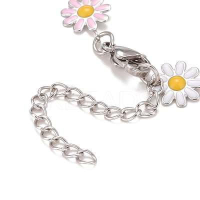 Enamel Daisy Link Chain Necklace NJEW-P220-01P-03-1