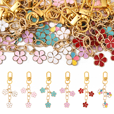 18Pcs 6 Colors Flower Alloy Enamel Pendant Decorations HJEW-YW00150-1