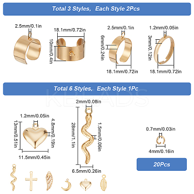DIY Heart & Leaf & Moon Stainless Steel Charms Cuff Ring Making Kit DIY-SC0026-11G-1