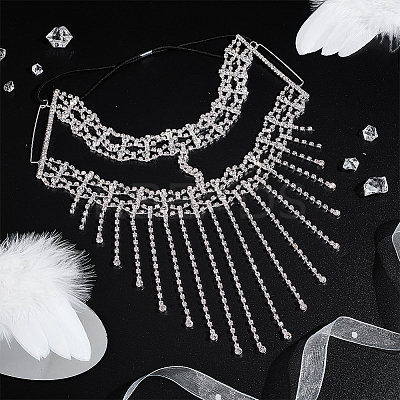 Alloy Rhinestone Chain Tassel Face Eye Mask for Women AJEW-WH0258-810S-1