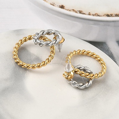 304 Stainless Steel Twised Ring Stud Earrings EJEW-K268-57G-1