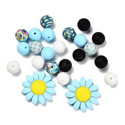 23Pcs Sunflower & Round Silicone Focal Beads SIL-L005-01B-1