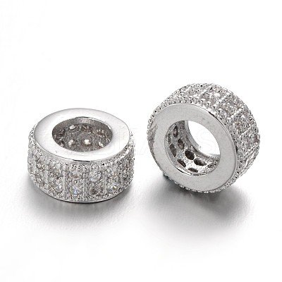 Brass Micro Pave Clear Cubic Zirconia European Beads ZIRC-L037-16P-FF-1