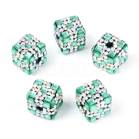 Polymer Clay Rhinestone Beads with Square Acrylic CLAY-T022-03F-1
