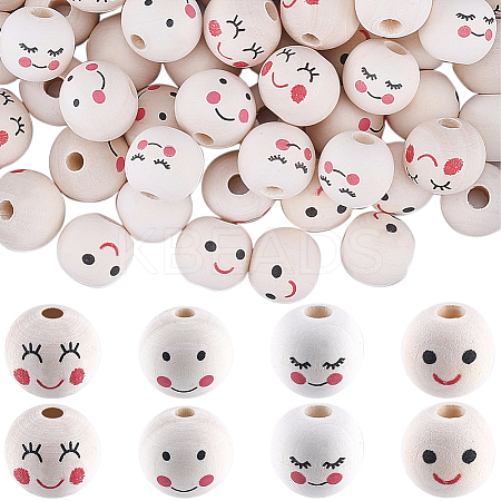 100Pcs 4 Styles Wood European Beads WOOD-GF0002-25-1