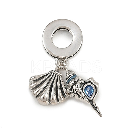925 Sterling Silver Pave Sky Blue Cubic Zirconia European Dangle Charms KK-P324-11P-1