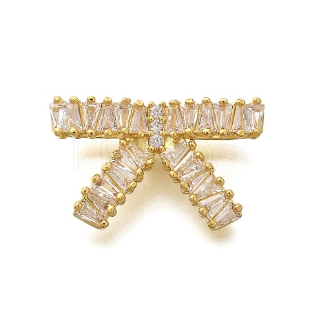 Rack Plating Brass Clear Cubic Zirconia Bowknot Connector Charms KK-H508-24G-1