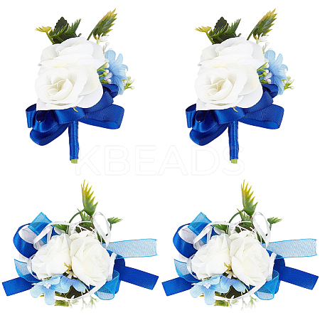 Silk Cloth Wrist Corsage & Flower Boutonniere Brooch AJEW-CP0009-43-1