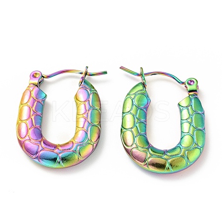 Ion Plating(IP) Rainbow Color 304 Stainless Steel Rectangle Chunky Hoop Earrings for Women EJEW-G293-05M-1